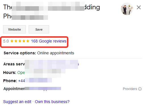 Google rating of a business listing based on reviews