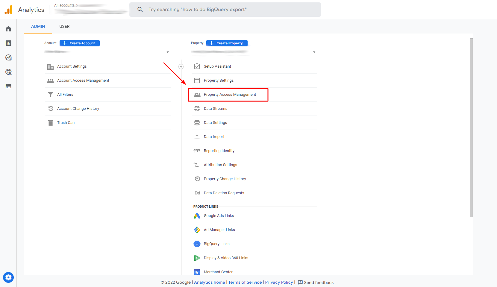 Google Analytics. “Property Access Management” section.