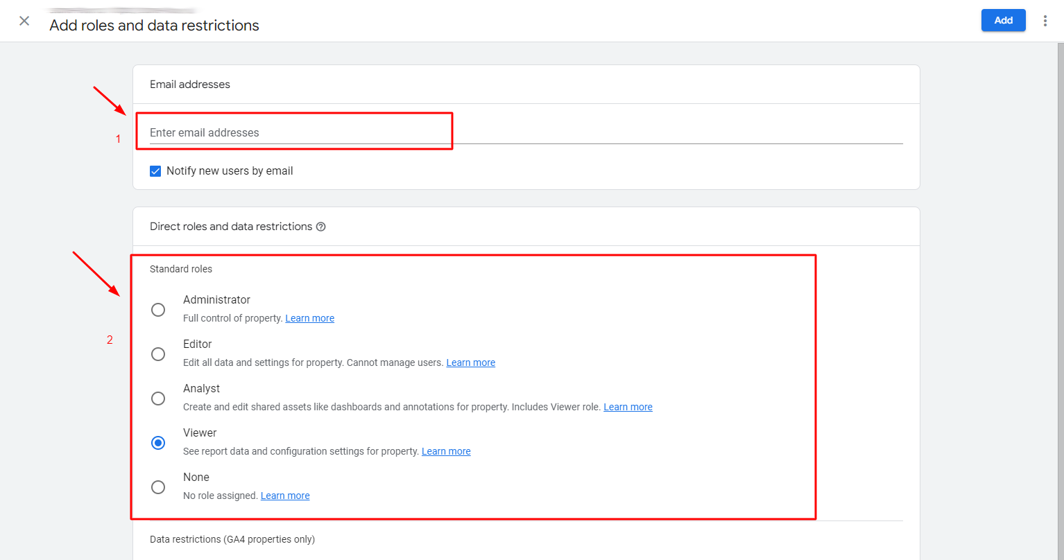 Google Analytics. Roles