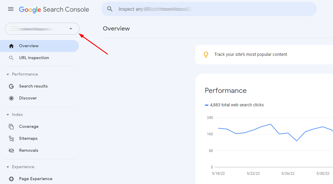 Google Search Console account page